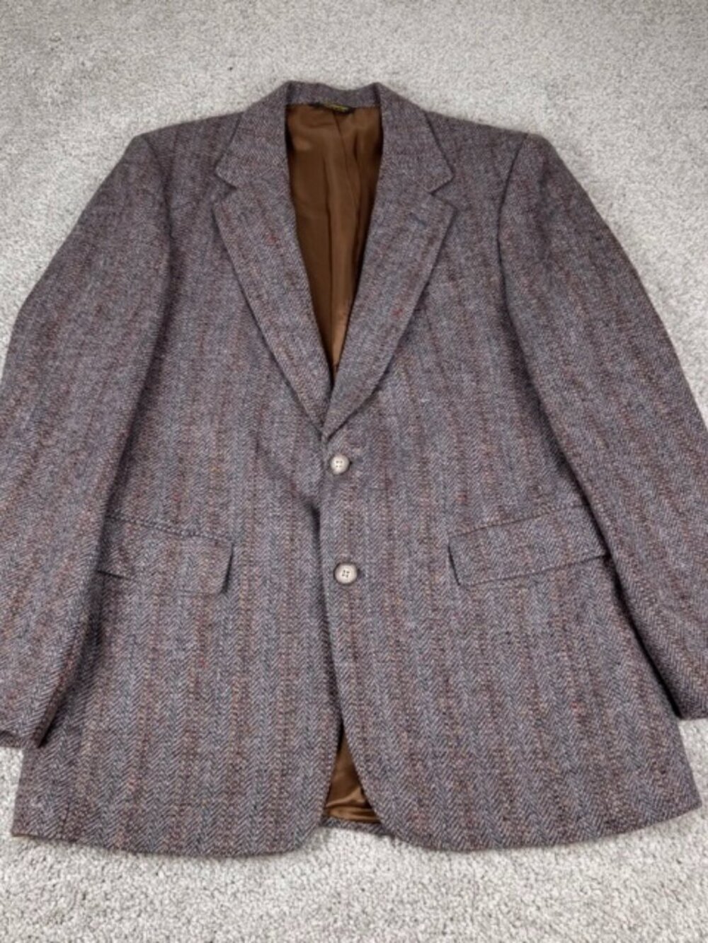 Vintage Hunting Horn Wool Tweed Sport Coat Mens Approx 40R USA Glen Plaid